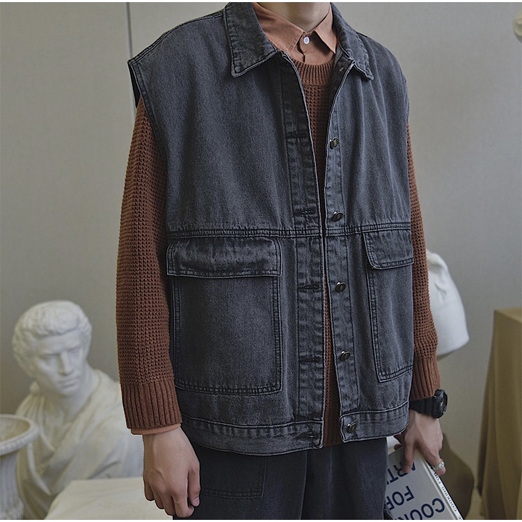 Áo Gile Jeans Bò Unisex Form rộng phong cách Hàn Quốc