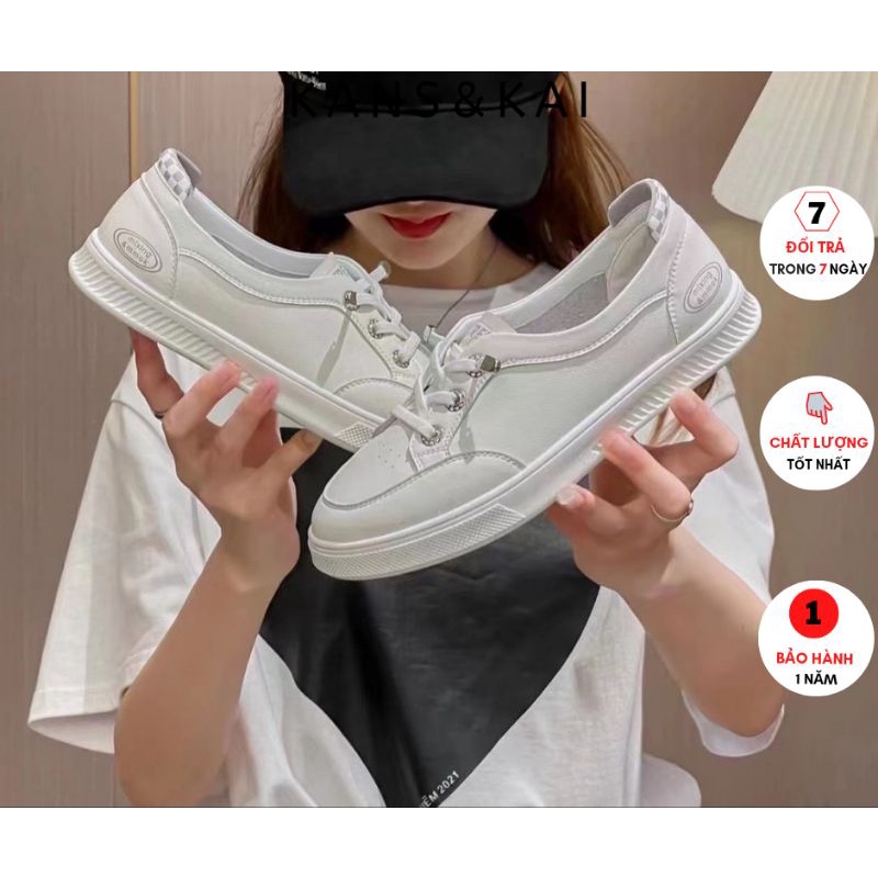 Giày thể thao KANS & KAI, giày nữ màu trắng đế cao 3cm da mềm siêu xinh