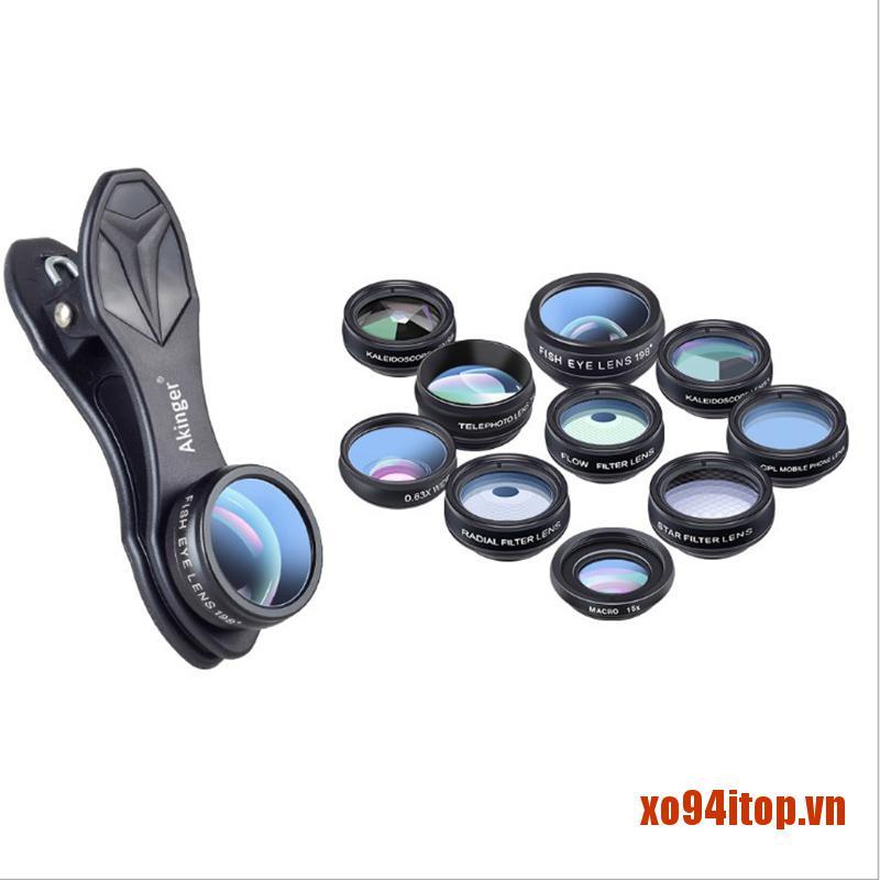XOTOP 10in1 Phone Lens Fisheye Wide Angle Zoom Lens Fish Eye  Macro Lenses Camer