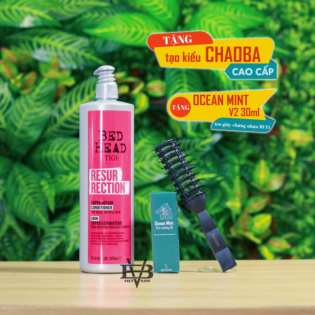 Dầu gội TIGI ĐỎ - COMBO GỘI XẢ TIGI RESURRECTION SUPER REPAIR + Tặng lược Chaoba, Ocean 30ml