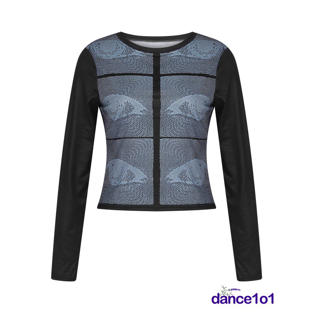 Áo Thun Tay Dài Cổ Tròn Hoạ Tiết Đôi Mắt Thời Trang Mùa Hè Cho Nữ