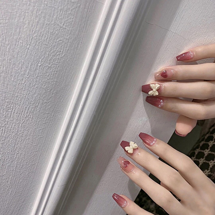 set 24 móng tay giả dài đính nơ kute Jojo X8 móng giả nailbox rẻ đẹp kute kèm keo tự làm tại nhà chống thấm nước
