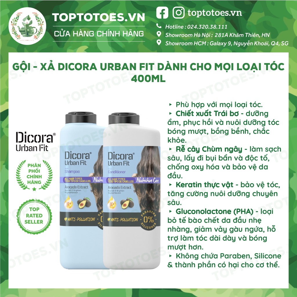 Dầu Gội Xả Dicora Urban Fit chiết xuất trái bơ dành cho mọi loại tóc - 400ml [NHẬP KHẨU CHÍNH HÃNG 100%]