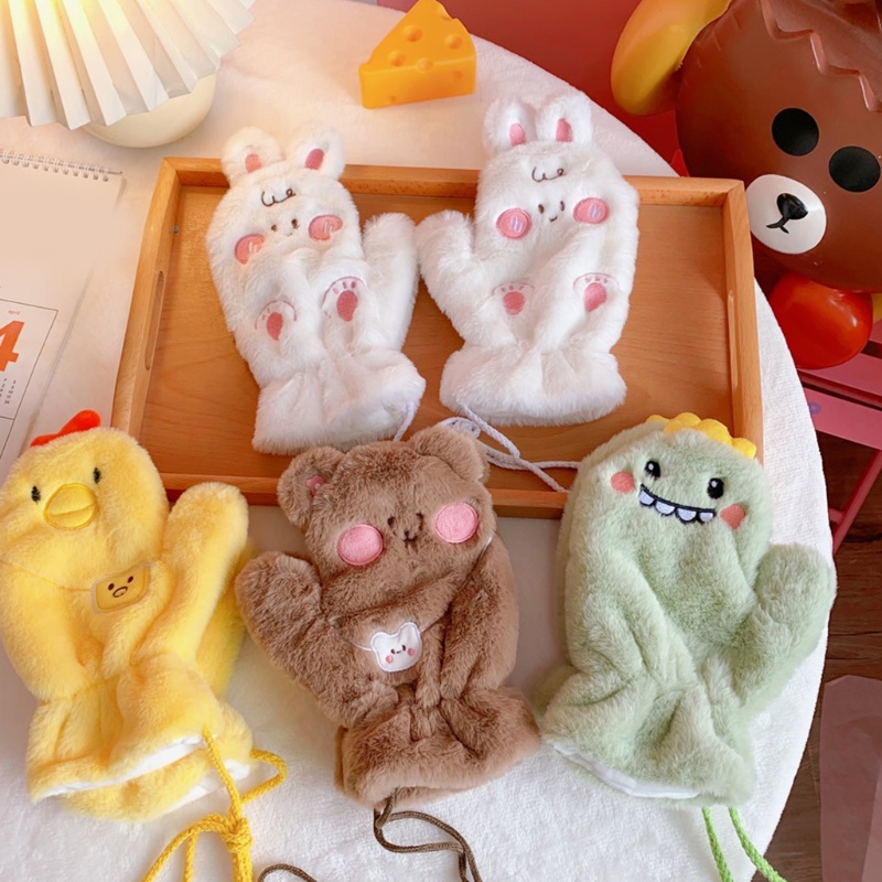 Găng Tay Lông Xù Họa Tiết Gấu Dễ Thương Dành Cho Nữ