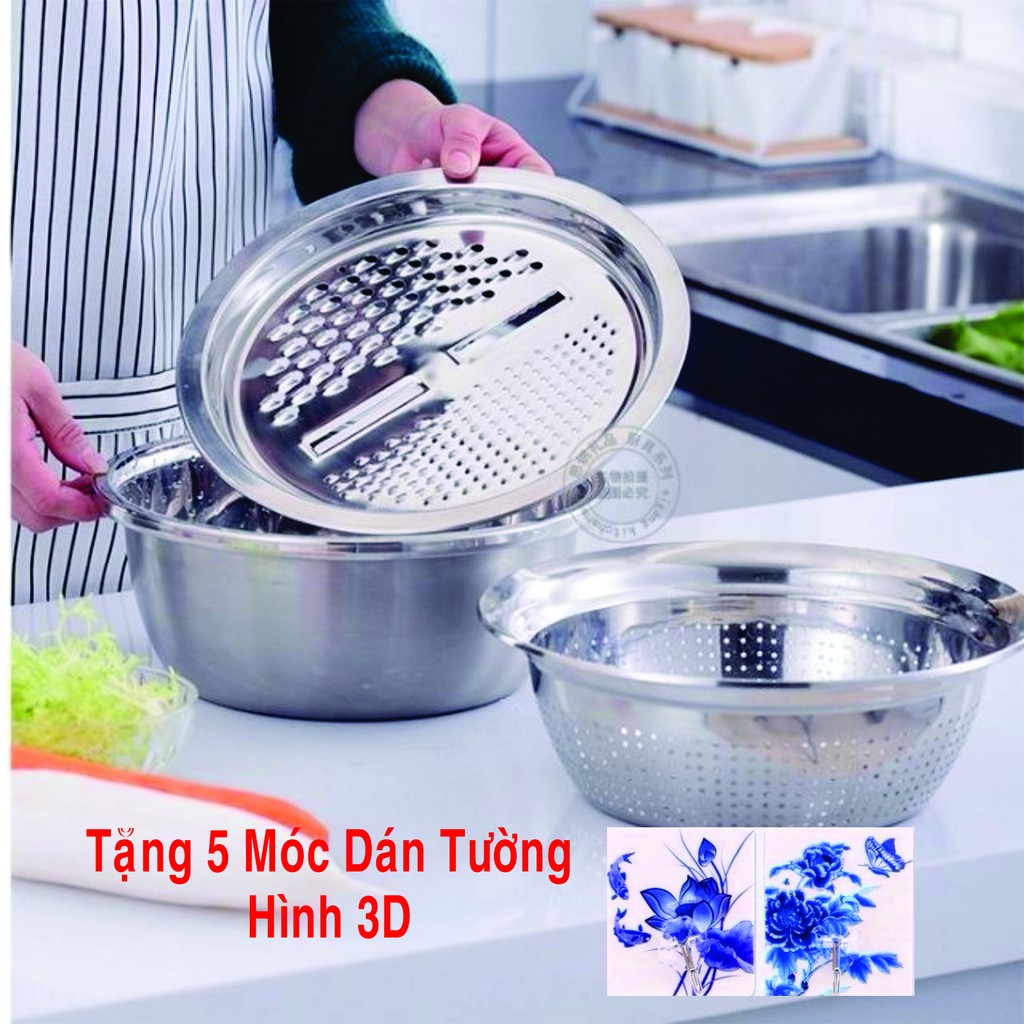 Bộ Bào Nạo Rau Củ Kiêm Rổ Và Chậu Inox Cao Cấp Đa Năng