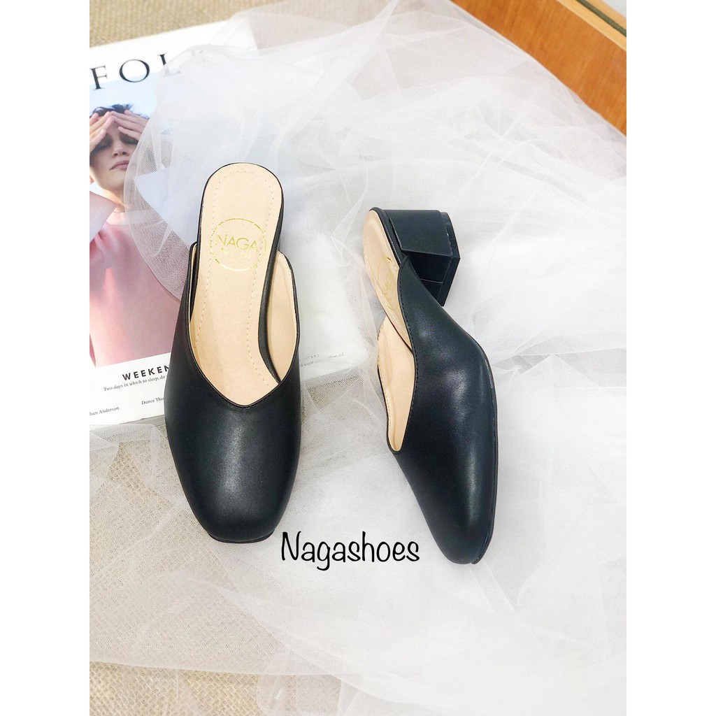 [ FORM BÉ - CHỌN LÊN 1 SIZE ] DÉP SỤC NAGASHOES TRƠN MŨI VUÔNG CAO 5P NAD76