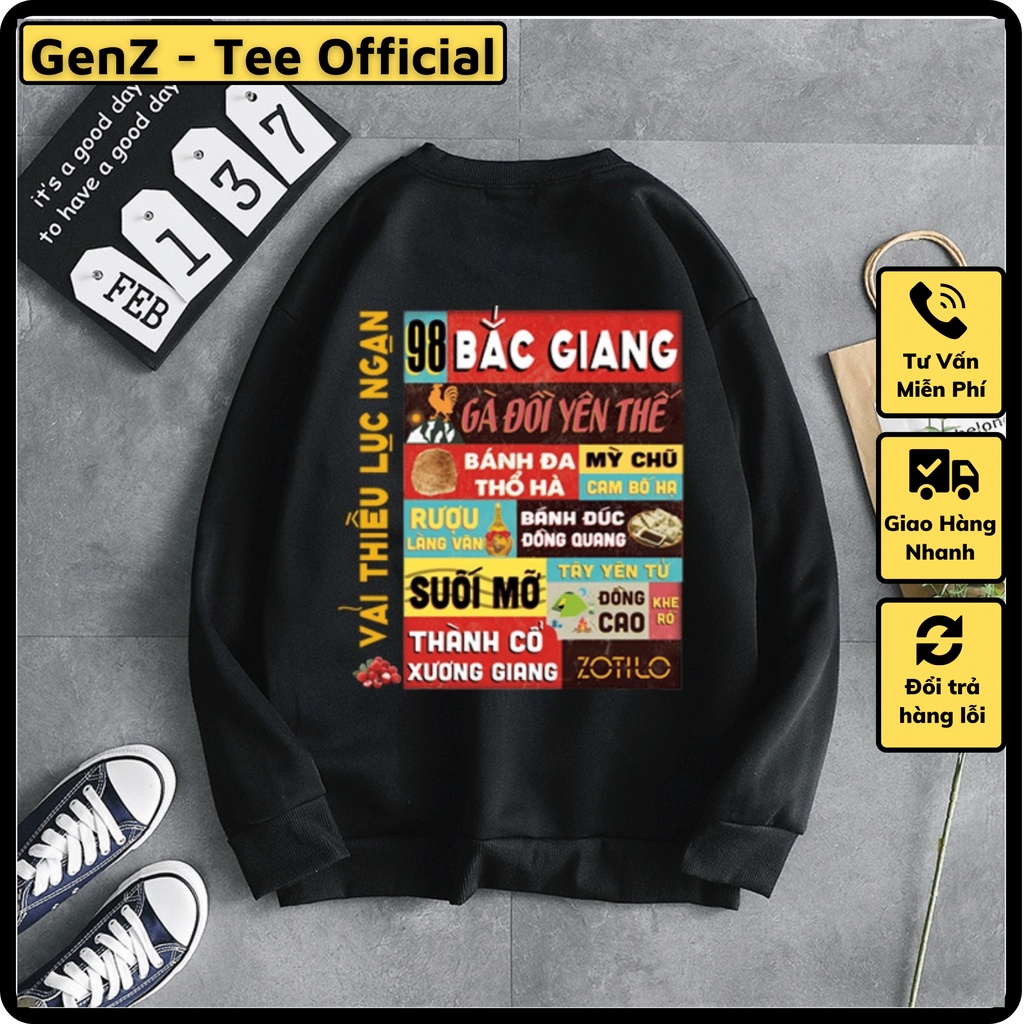 Áo Sweater Nỉ Local Brand Tỉnh Bắc Giang, Áo Sweater 63 Tỉnh Thành Nam Nữ Form Rộng Unisex Genz Cá Tính