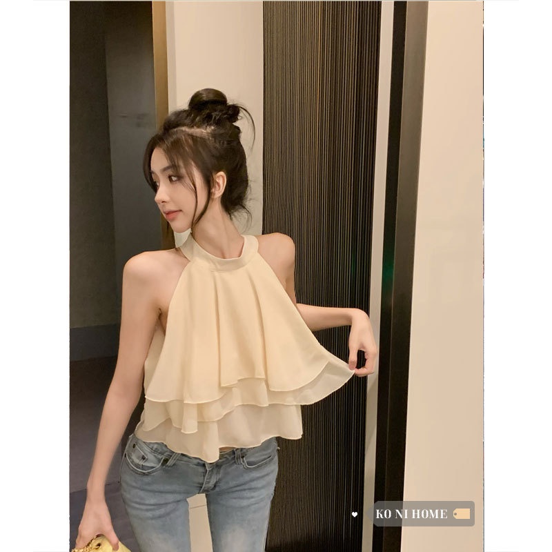 Áo chiffon Sát Nách Cổ Yếm Thời Trang Hàn Quốc Dành Cho Nữ