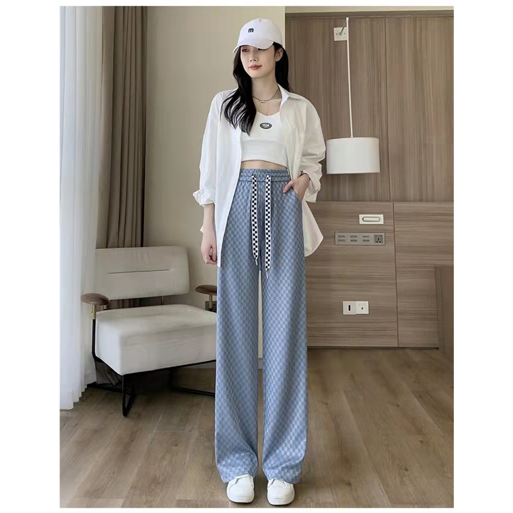 Quần Lụa Lạnh Ống Rộng Lưng Cao Thời Trang Dành Cho Nữ