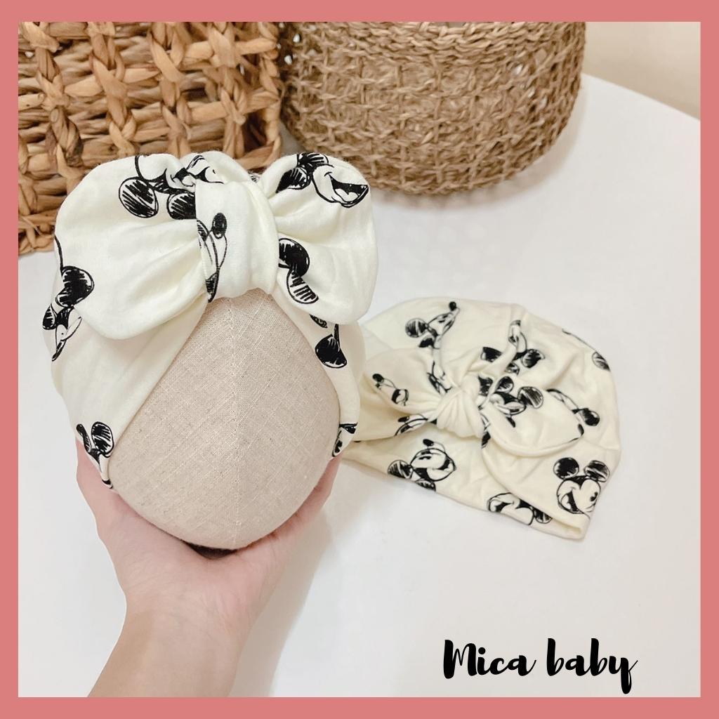 Mũ nón turban cho bé gái họa tiết chuột mickey 5-10kg Mica baby MTB32