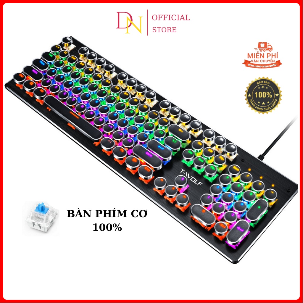 Bàn phím cơ gaming Thunder Wolf phím tròn đèn led với 9 chế độ tuổi thọ 50 triệu lần bấm Bh 12 tháng
