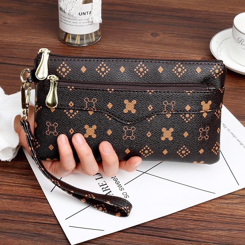 Ví nữ Hàn Quốc, ví nữ cầm tay sang trọng phong cách hoạ tiết Monogram nhiều ngăn