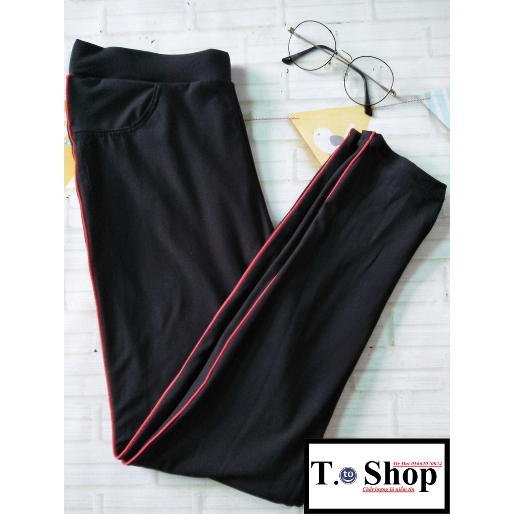 Quần thun nữ - legging (Ôm body,Quần màu đen - viền sọc đỏ, vàng chanh,hồng)