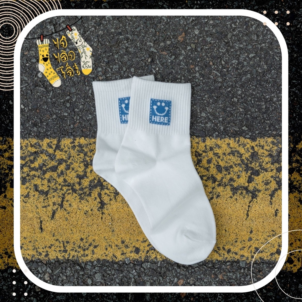 TẤT VỚ CỔ CAO TRUNG HÌNH MẶT CƯỜI NHIỀU MÀU TRƠN