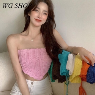 Wg SHOP Áo Vest Màu Trơn Phiên Bản Hàn Quốc Màu Ống Top Áo Không Đều Slim-fit Gợi Cảm Ống Top Ren-