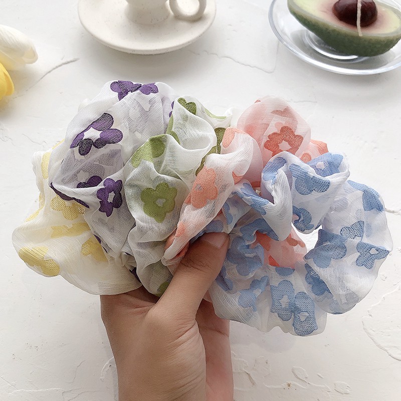 Dây cột tóc Scrunchies họa tiết hoa dễ thương phong cách Hàn Quốc_giao ngẫu nhiên