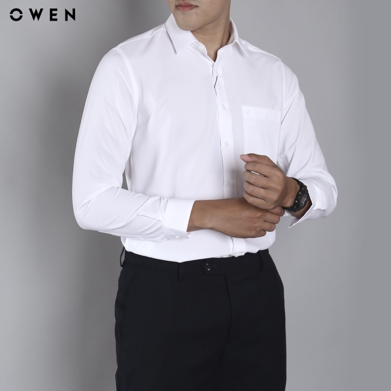 Áo sơ mi nam dài tay Owen Nano Regularfit màu trắng _ B2T0001