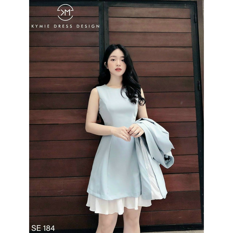 Set đầm váy nữ chữ A tay ngắn dáng suông chân phối dập ly lai trắng kèm áo khoác vest blazer dài tay phong cách Hàn Quốc