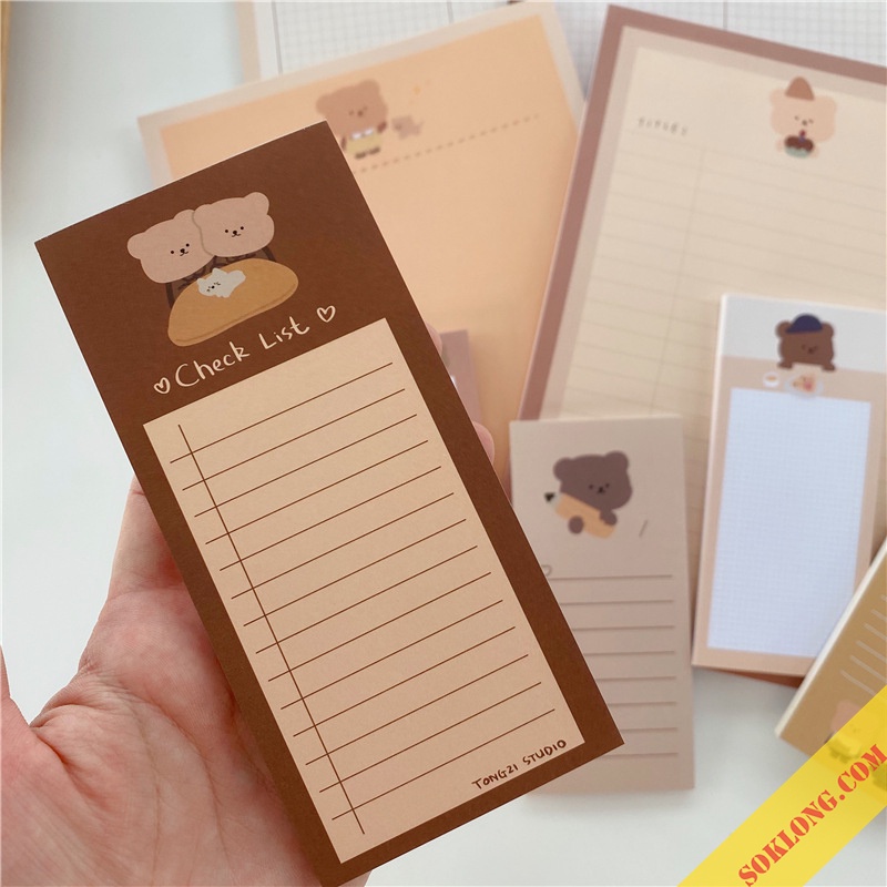 Giấy ghi chú note cute Gấu Hàn quốc NO23 tập  50 giấy ghi chú dễ thương dày dặn SOKLONG