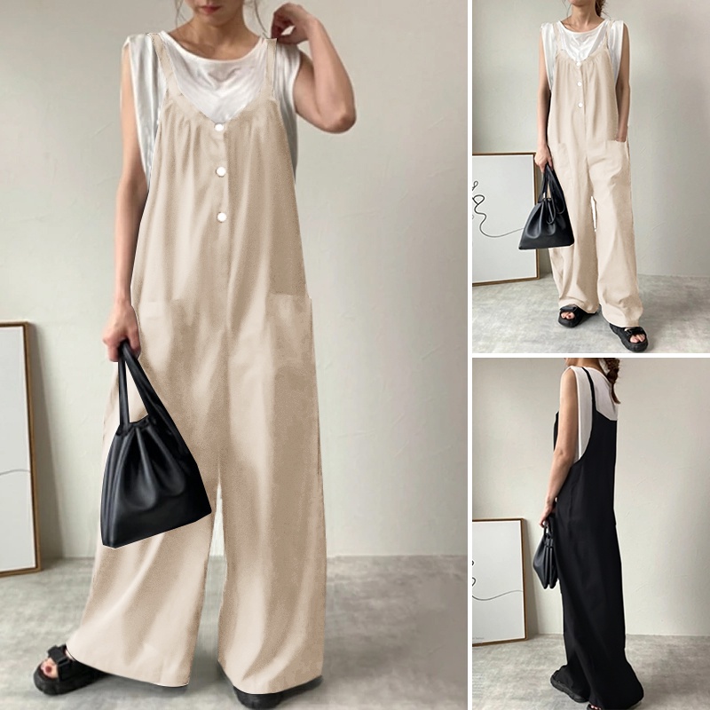 Quần yếm ZANZEA ống dài thời trang xinh xắn dành cho bạn nữ