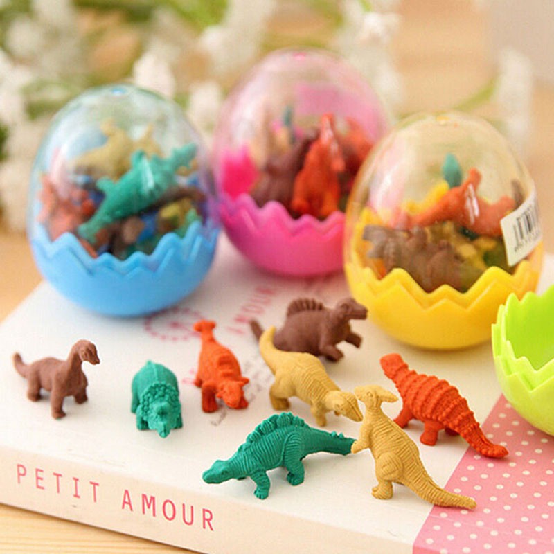 1 Egg 8 Pieces Mini Dinosaur Pencil Eraser Student Office Stationery Gift Toy