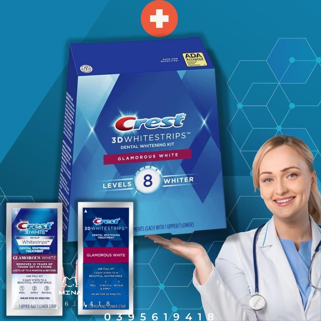 Combo 7 gói miếng dán trắng răng Crest 3D White nhập khẩu Mỹ - Trắng răng cấp tốc sau 1 liệu trình