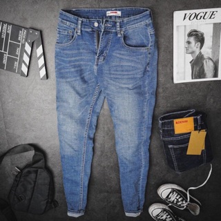 Quần jean nam xuất xịn - Quần jean ống côn skinny xanh basic