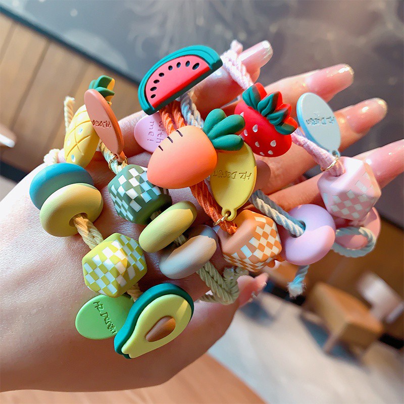 Dây Cột Tóc Hình Trái Cây Hoạt Hình Phong Cách Hàn Quốc Xinh Xắn Cho