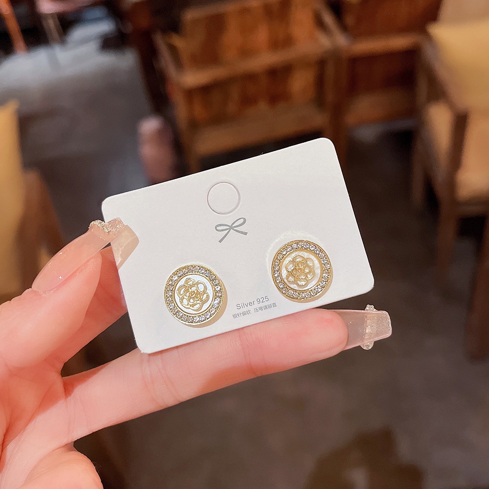 XiaoboACC Bông Tai Tròn Bằng Bạc S925 Hình Hoa Đính Đá Phong Cách Thời Trang Cho Nữ