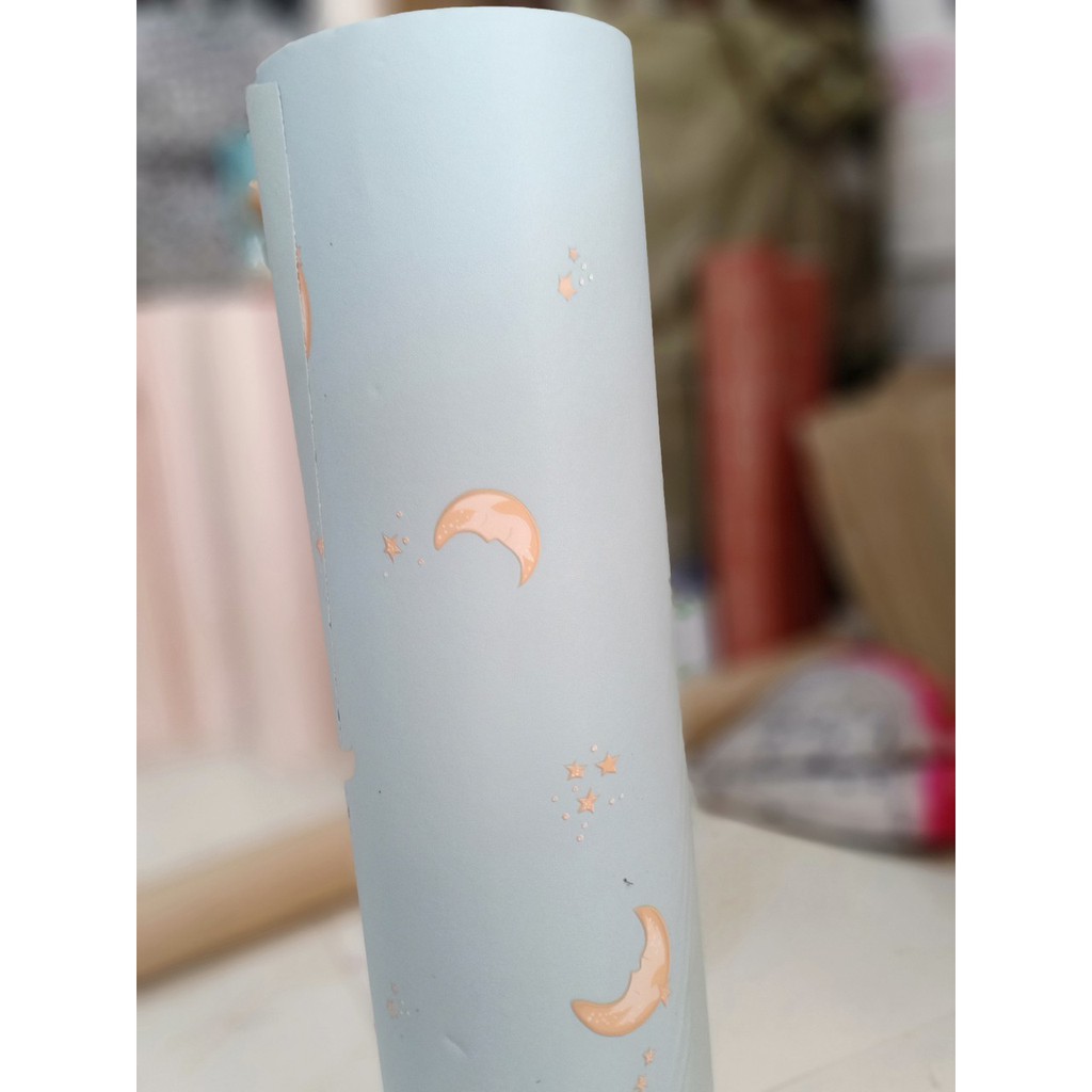 Decal giấy dán tường trăng xanh loại dày khổ 60cm keo sẵn