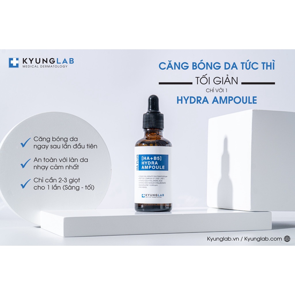 Serum căng bóng da Kyung Lab chính hãng HA PLUS tinh chất cấp nước [HA+B5] HYDRA AMPOULE 50ml chống lão hóa xóa nhăn