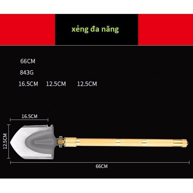 Xẻng Quân Dụng Đa Năng Đi Phượt Cao Cấp, Gấp Gọn (Xẻng Xịn)