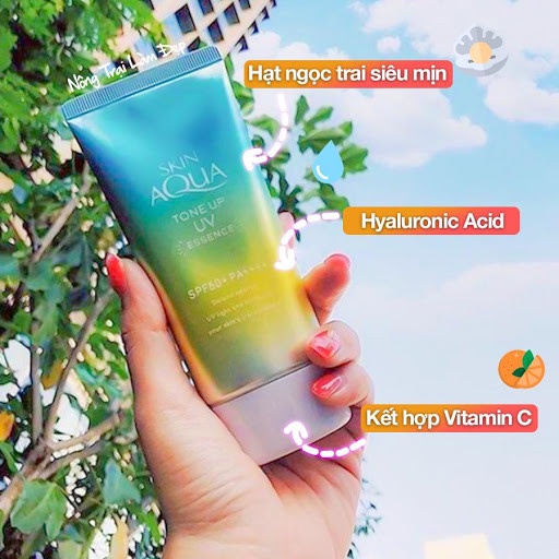 Kem chống nắng dưỡng ẩm nâng tông che khuyết điểm dạng tinh chất Sunplay Skin Aqua Tone Up UV Essence (Mint Green) 50g