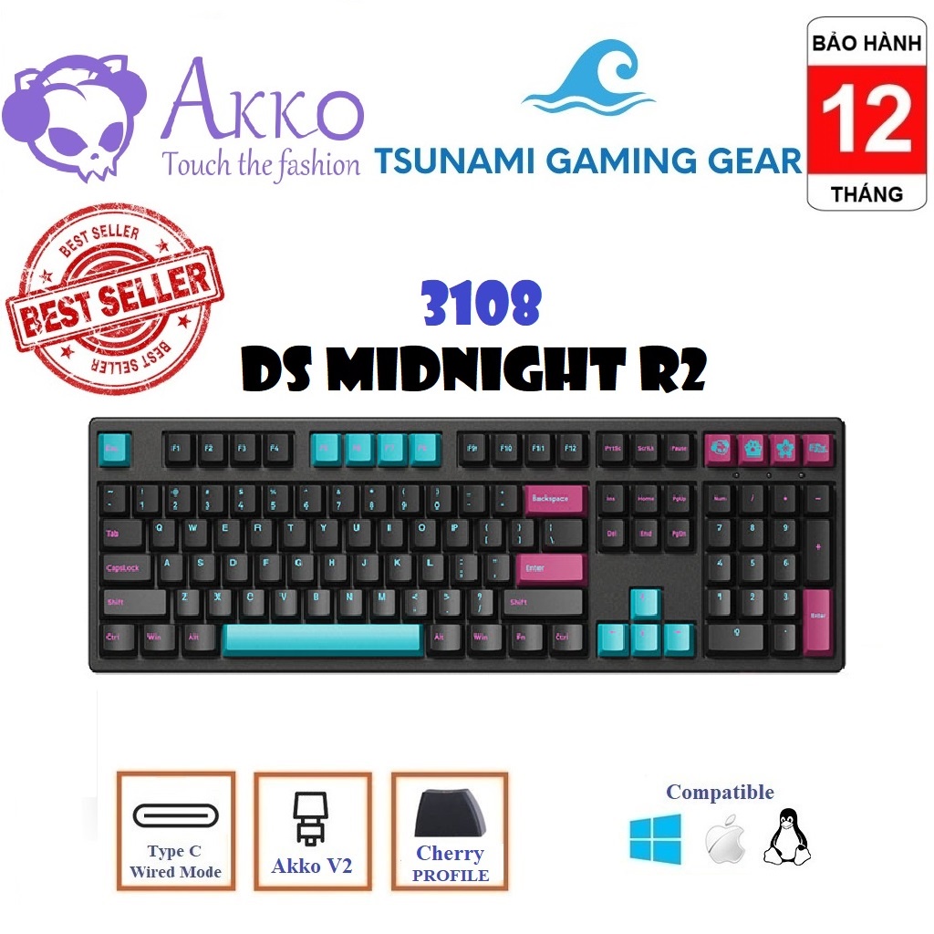 Bàn phím cơ AKKO 3096 DS Midnight/ 3108 DS Midnight R2 - Hàng chính hãng