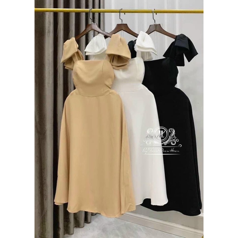 đầm maxi vai nơ cao cấp bigsize 55kg-90kg ✅
