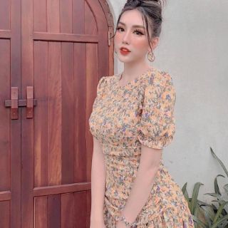 Đầm hoa tay con nhún eo