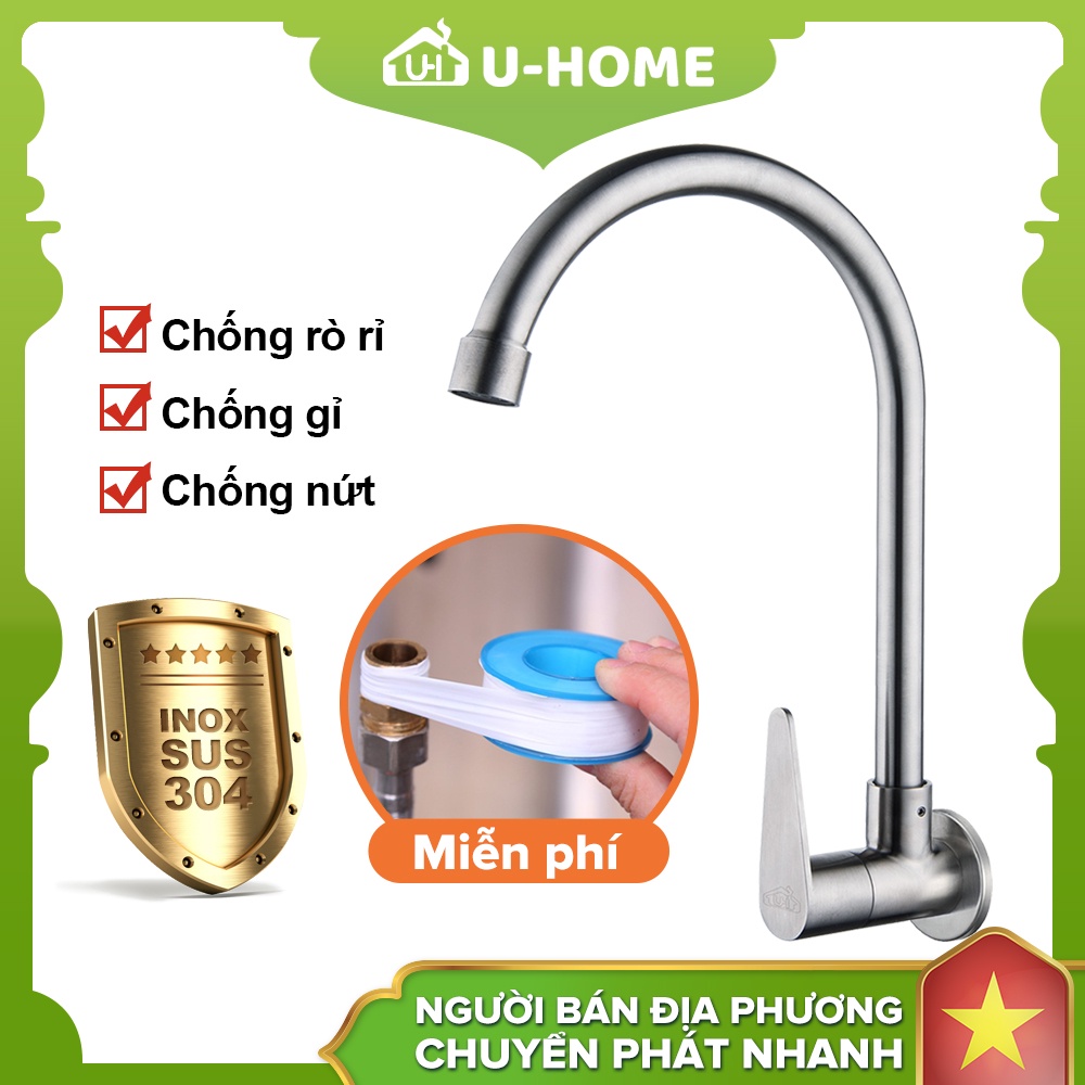 Vòi nước nhà bếp U-HOME Vòi rửa chén lạnh âm tường Inox SUS 304 U-401