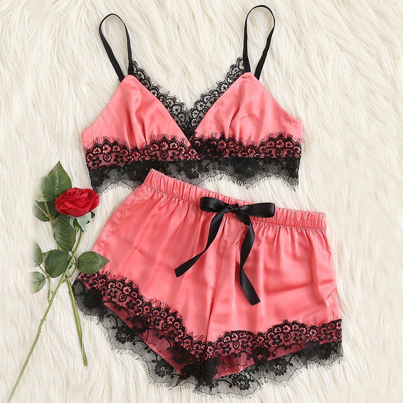 Bộ đồ ngủ lụa viền ren gợi cảm cho nữ