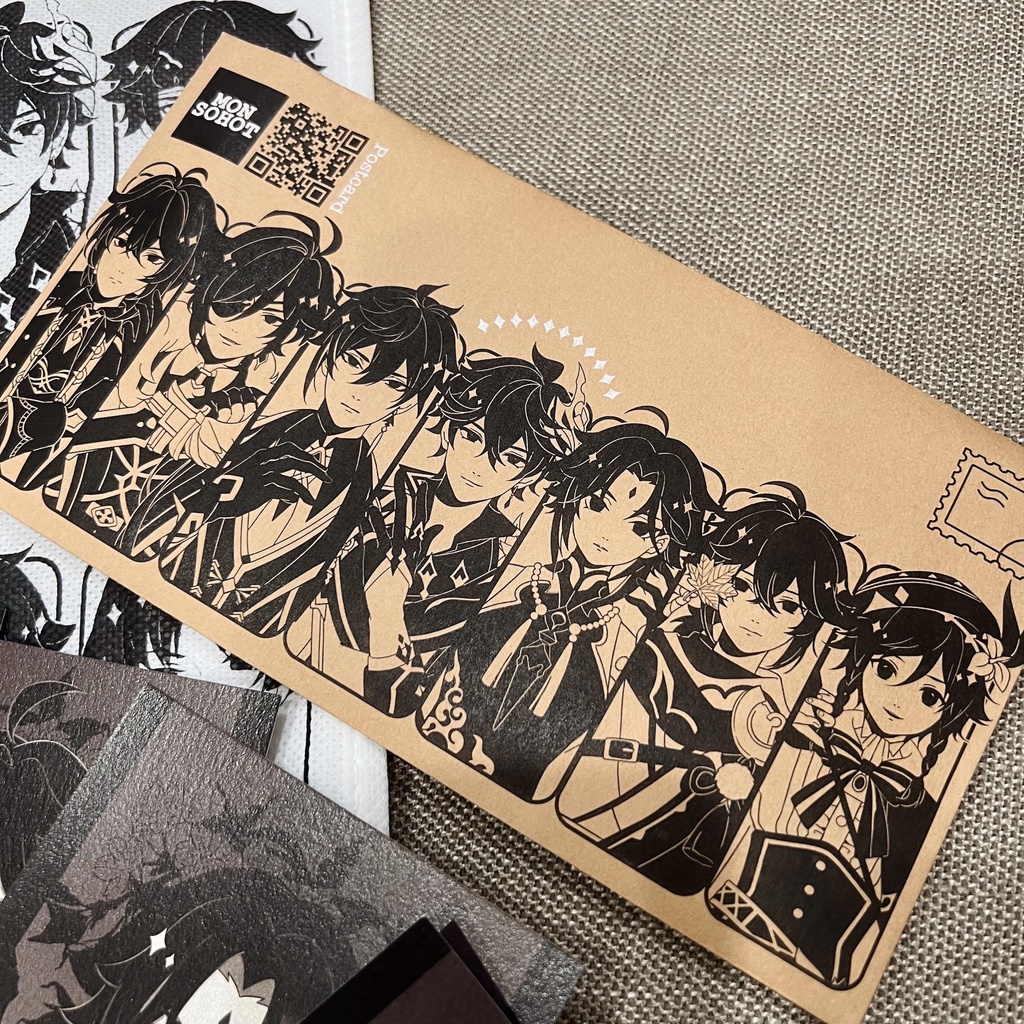 Postcard Genshin Impact kèm túi vải không dệt