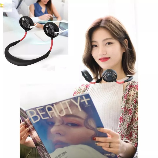 Quạt USB mini đeo cổ tiện lợi dành cho người lười hoặc tập gym