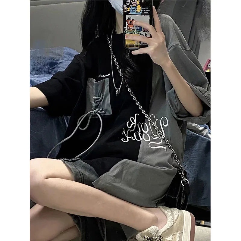 Áo Thun Tay Ngắn Dáng Rộng Phối Nơ Phong Cách Đường Phố Cổ Điển Thời Trang Mùa Hè Cho Nữ 2022