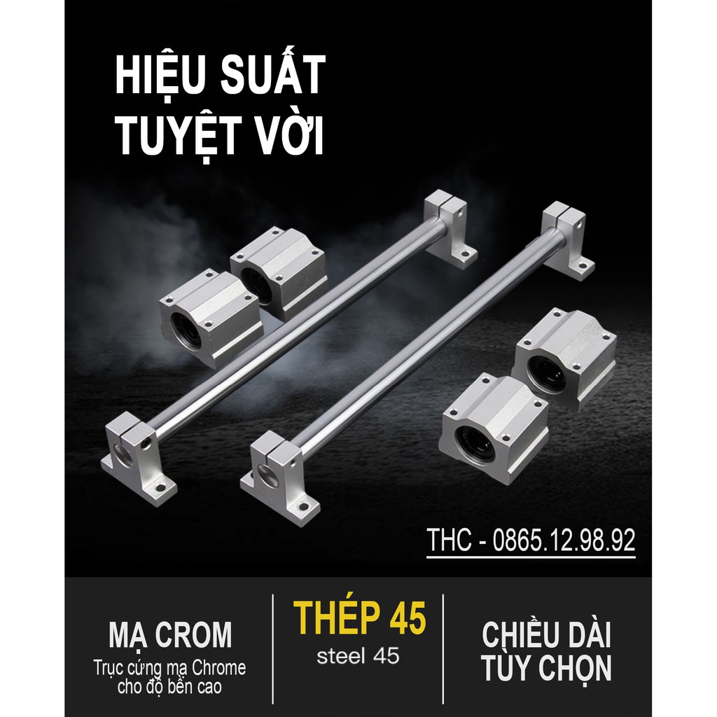 Bộ thanh ray trượt tròn phi 25mm (1 thanh SC25 dài 1,5 mét + 2 bi trượt SCS25UU + 2 gối đỡ SK25)