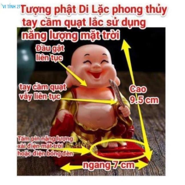 Tượng phật Di Lặc phong thủy tay cầm quạt lắc sử dụng năng lượng mặt trời