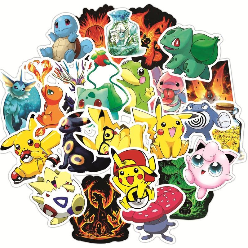 Bộ sticker chủ đề pokemon chống thấm nước trang trí mũ bảo hiểm, đàn, guitar, ukulele, điện thoại laptop