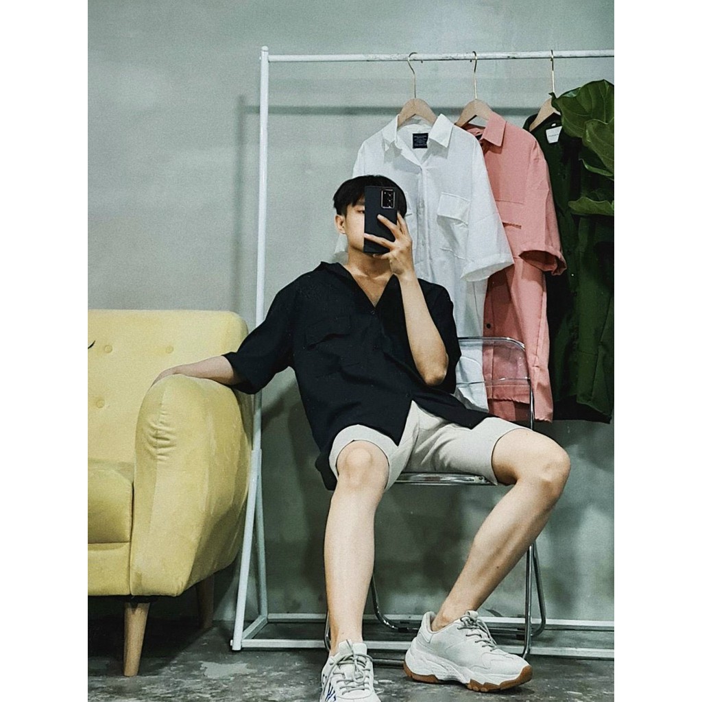 [Mã MAMT2405 giảm 10K đơn 0đ] Áo Sơ mi cộc tay lỡ ngắn tay lụa trơn Basic trắng đen có túi oversize streetwear | BigBuy360 - bigbuy360.vn