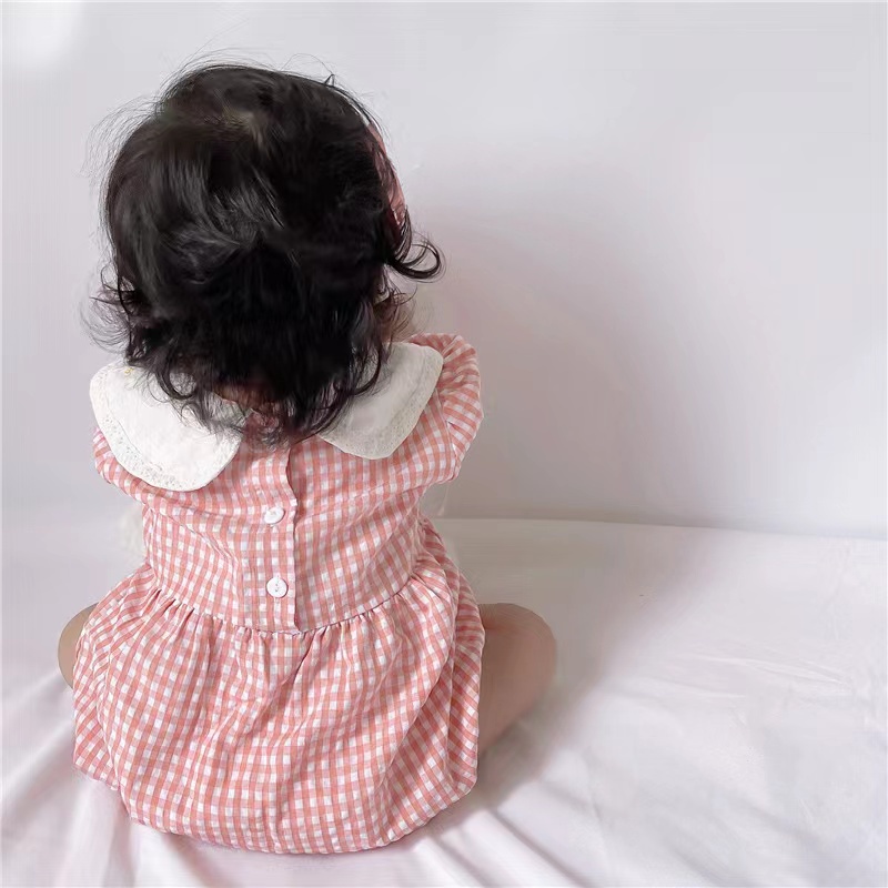 Áo Liền Quần Cổ Búp Bê Thêu Họa Tiết Thời Trang Mùa Hè Hàn Quốc Cho Bé Gái