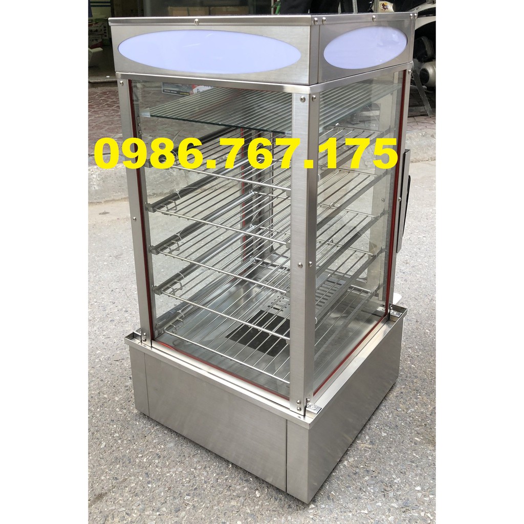 Tủ hấp nóng, tủ trưng bày bánh bao, bánh giày 5 khay Inox, kính chịu nhiệt cực tốt