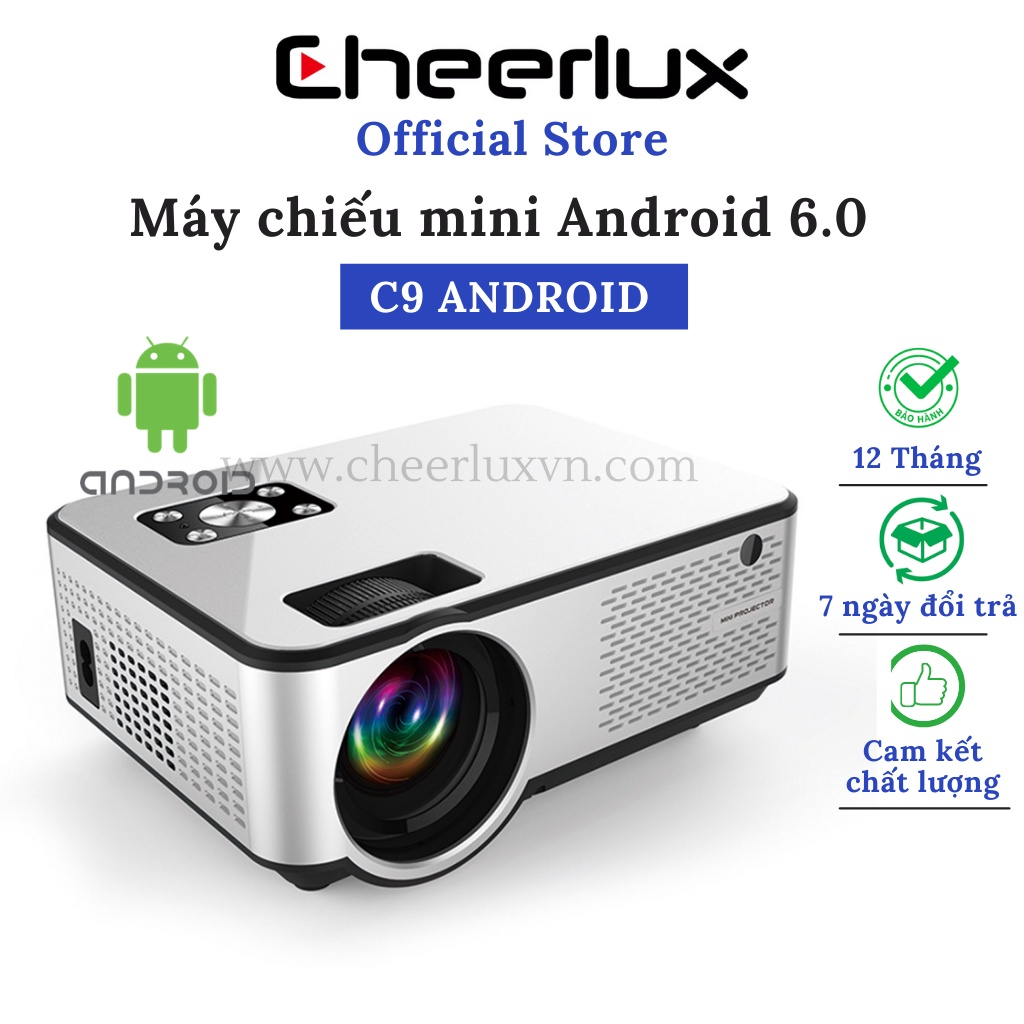 Máy chiếu Android Cheerlux C9, độ sáng 2800 lumens, kết nối  WIFI, Bluetooth. Xem nét 100". BH 12 tháng.