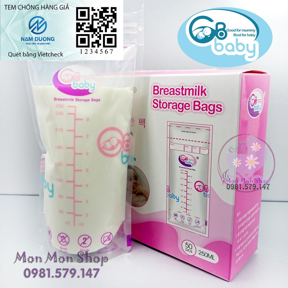  [Có tem chống hàng giả ] Hộp 50 túi trữ sữa GB Baby 250ml hàng chuẩn