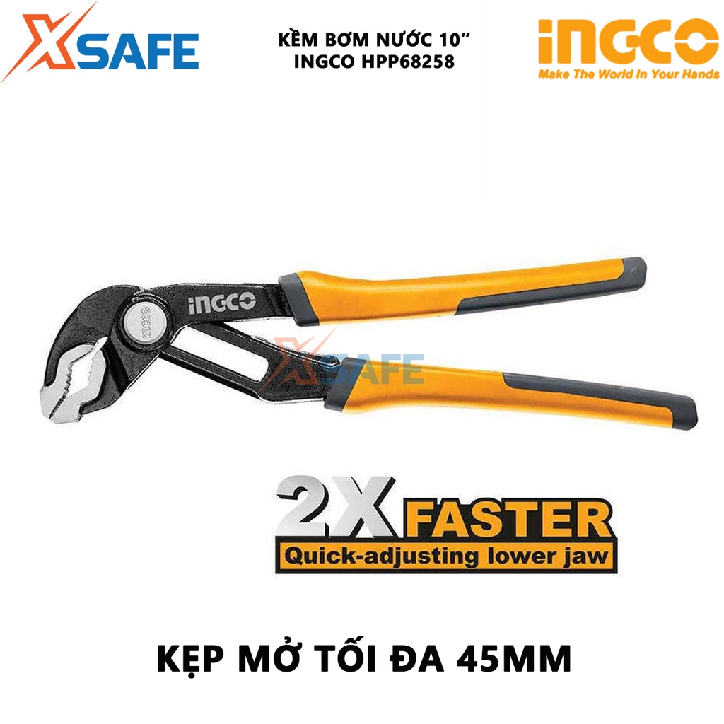 Kềm mỏ quạ INGCO HPP68258  thép CrNi kích thước 10&quot;/ 250mm kiểu mở nhanh, kẹp mở tối đa 45mm - chính hãng